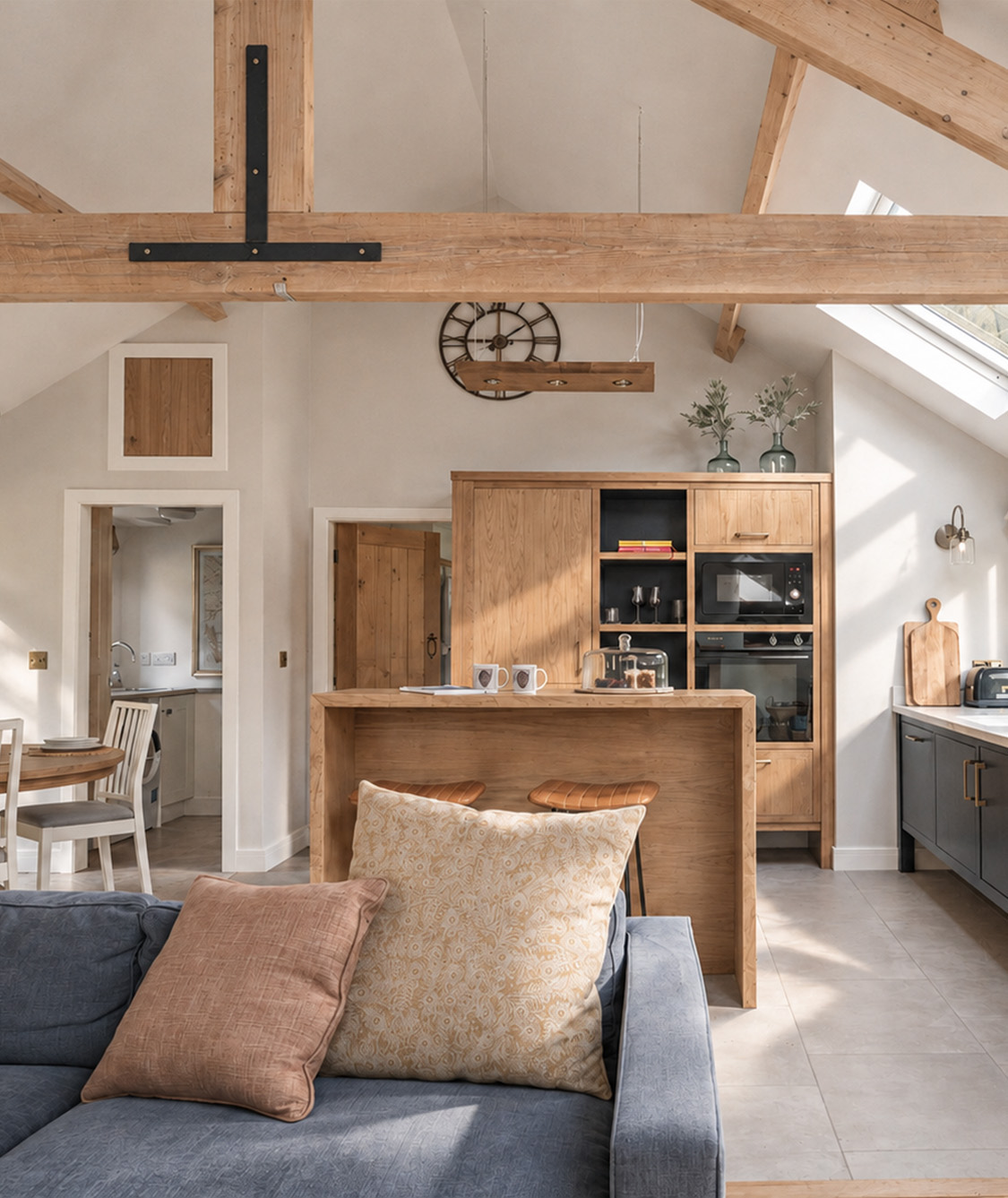 Timber beams and joinery inside The Old Workshop