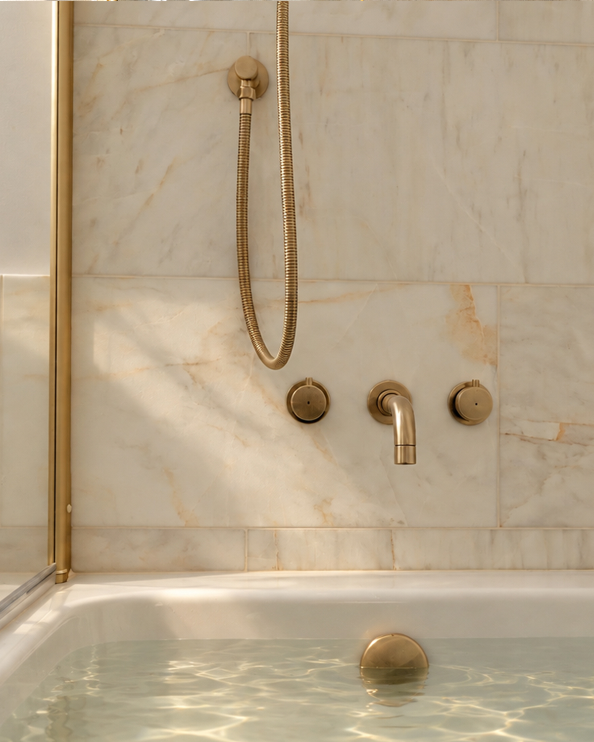 Warm light on the bathroom tiles